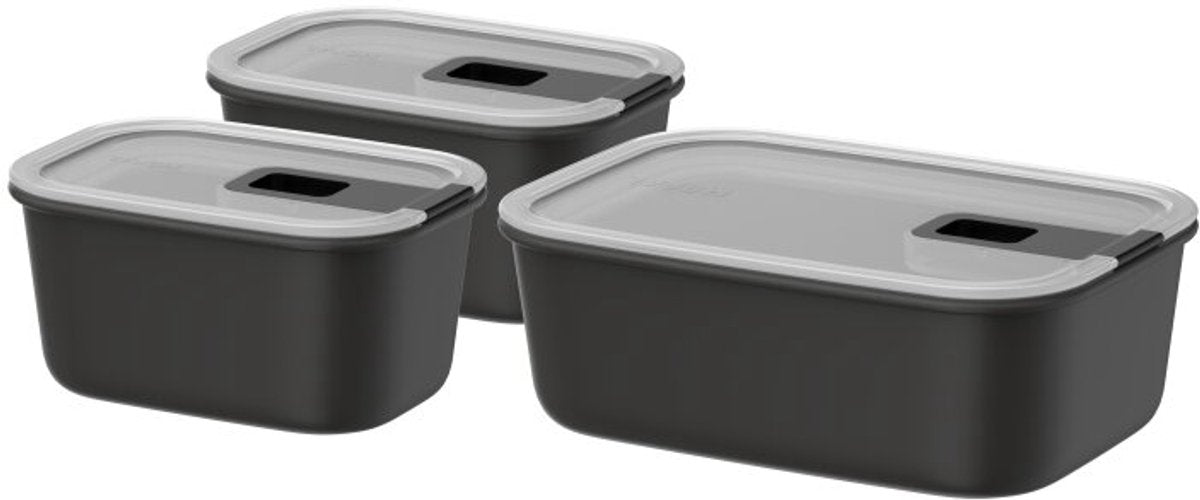 Mepal Frischhaltedosen-Set Easyclip – 2x 450 + 1000 ml – Frischhaltedosen mit Schiebeverschluss – mikrowellengeeignet. Dampfofen. Kühl- und Gefrierschrank – Nordic Black