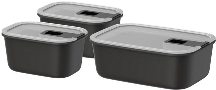 Mepal Frischhaltedosen-Set Easyclip – 2x 450 + 1000 ml – Frischhaltedosen mit Schiebeverschluss – mikrowellengeeignet. Dampfofen. Kühl- und Gefrierschrank – Nordic Black