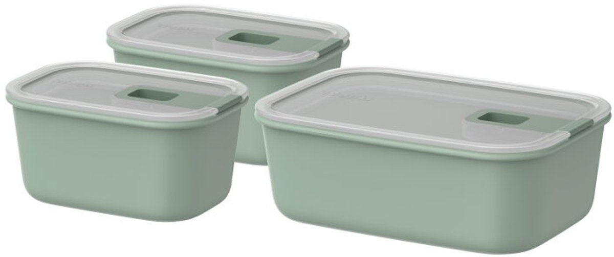 Mepal Frischhaltedosen-Set Easyclip – 2x 450 + 1000 ml – Frischhaltedosen mit Schiebeverschluss – mikrowellengeeignet. Dampfofen. Kühl- und Gefrierschrank – nordischer Salbei