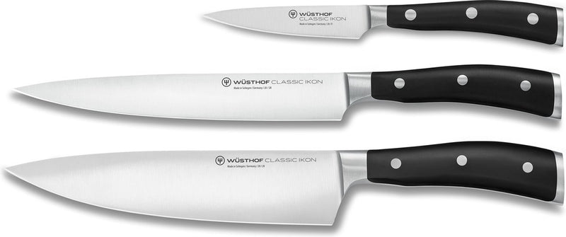 Wüsthof Wüsthof Classic Ikon Messerset – 3-teiliges Set (Kochmesser 20 cm, Tranchiermesser 20 cm, Büromesser 9 cm) – geschmiedeter Edelstahl – ergonomisch genieteter Griff – ideal für den professionellen und privaten Gebrauch