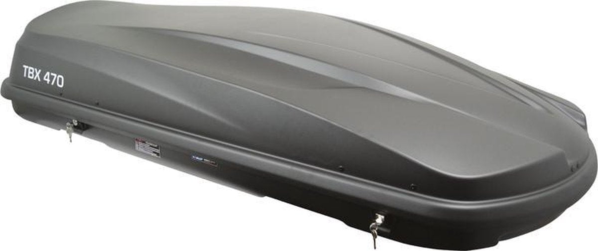 Twinny Load Dachbox TBX 470 – Fassungsvermögen 470 Liter – maximale Zuladung 75 kg – abschließbare zentrale 2-Punkt-Verriegelung – U-Halterungsmontage – Maße 189 x 78 x 38 cm