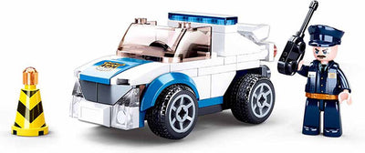 Sluban Polizei-Streifenwagen-Rückzieh-Bauspielzeug für Kinder ab 6 Jahren – Konstruktionsspielzeug-Modellbau – Baukasten mit 90 Bausteinen und 1 Minifigur – M38-B0824