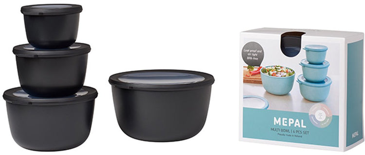 Mepal - Multi Bowl Cirqula Frischhaltedosen-Set - 500 + 1000 + 2000 + 3000 ml - rund - Nordic Black