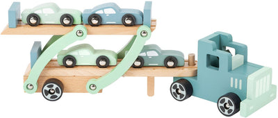 Kleiner Fuß -Holz -LKW -Transporter Chicago mit Autos, 9dlg.