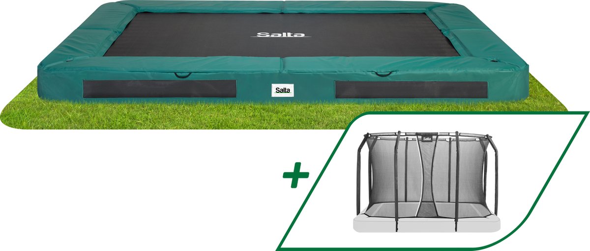 Salta Premium Ground - Bodentrampolin mit Sicherheitsnetz - 305 x 214 cm - Grün