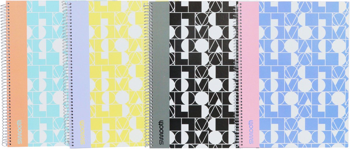 Glattes Spiralbuch von Ancor, A4-Linie, Hardcover, 4er-Set, verschiedene Designs