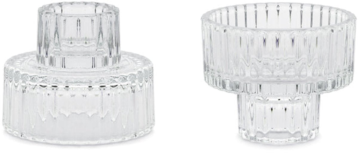 Partydeco 4 Stück 2-in-1 Kerzenhalter aus Glas 6,5x5,5 cm