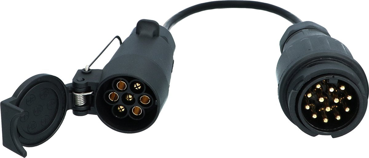 Carpoint Anhängerverlängerungskabel 13p auf 7p – 60 cm – 7-adrig 0,5 mm² – für Wohnwagenanhänger – Kunststoffstecker