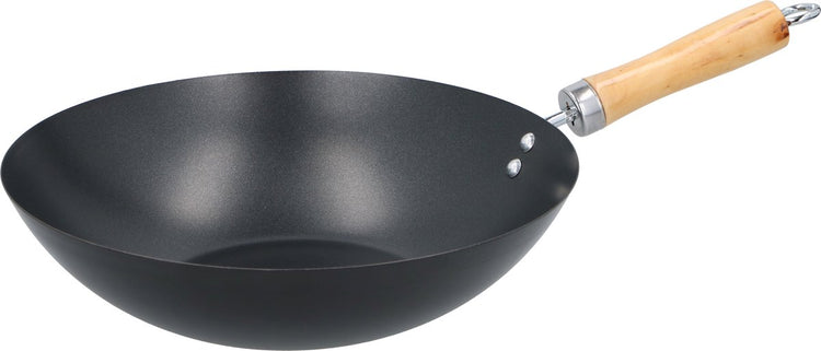 Alpina Wokpfanne 30 cm – mit Antihaftbeschichtung – Edelstahlpfanne mit Holzgriff – nicht für Induktion geeignet – Schwarz