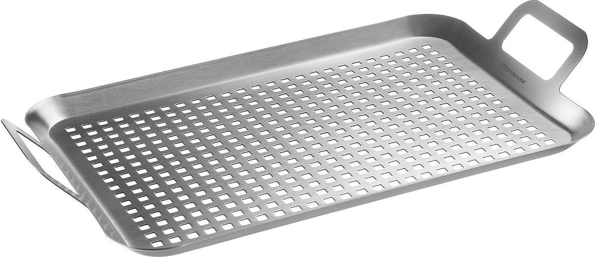 Sans-Marque-Grillpfanne ohne Markenzeichen, flach und groß, praktisch zum Grillen von Gemüse, vielen anderen Köstlichkeiten, langlebig, spülmaschinenfest, Edelstahl