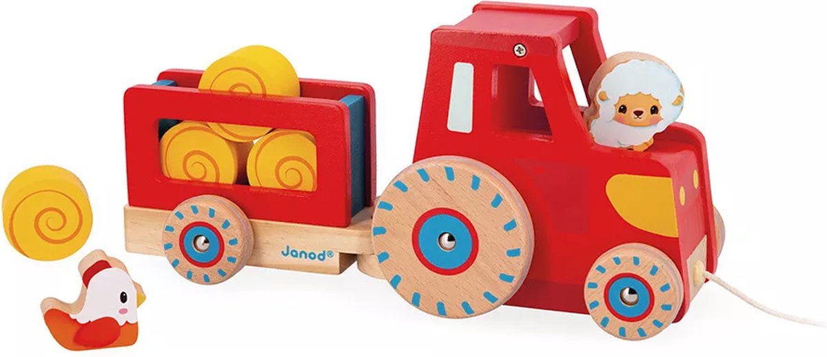 Janod - Bauernhof - Zugfigur aus Holz - Traktor