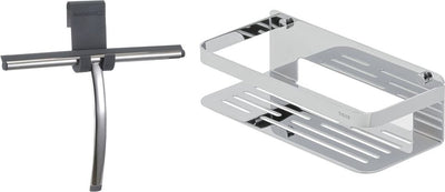 Tiger Caddy – Duschablage 24 cm mit Duschwischer inklusive Glashaken – Fensterwischer – Chrom