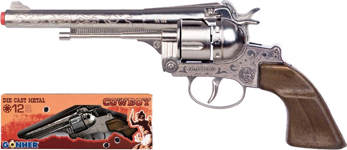 Gonher Spielzeugrevolver Cowboy 12 Schuss Stahl Silber