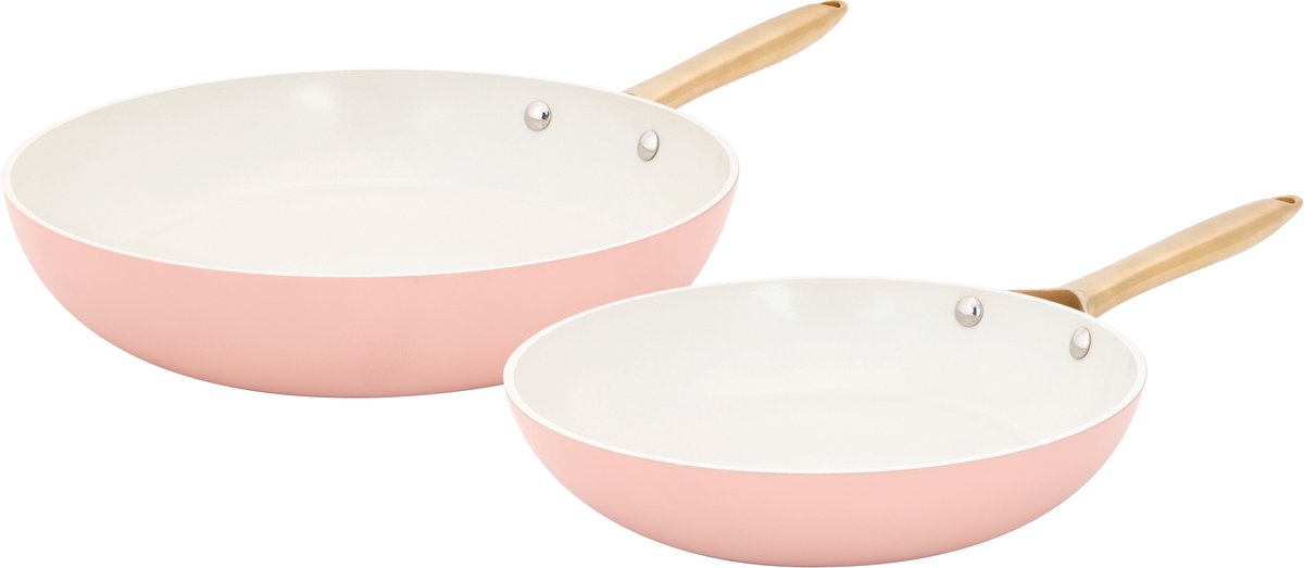 Gemütliches, trendiges Eleganz-Bratpfannen-Set, 2-teilig, ø24, 28 cm – PFAS-frei – Induktions-Bratpfanne – schnelles Erhitzen – ohne Deckel – rosa