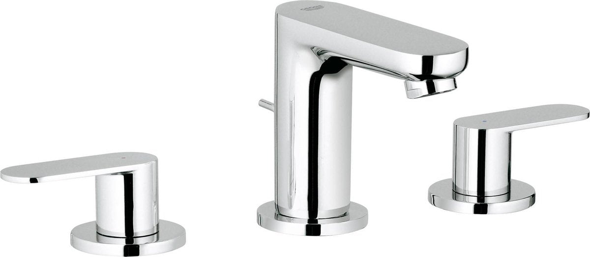 Grohe Eurosmart Cosmopolitan Drei-Loch-Waschtischarmatur – niedriger Auslauf – mit Ablaufgarnitur – Chrom