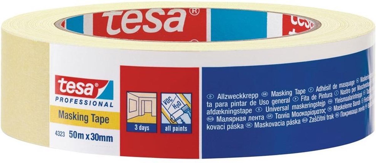 Tesa Professional 1009782 – 4323 Abdeckband 50 m x 30 mm | 10 Stück