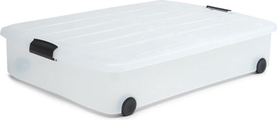 Iris Clearbox Aufbewahrungsbox – unter dem Bett – mit halb zu öffnendem Deckel – 50 l – Kunststoff – transparent – mit Rollen