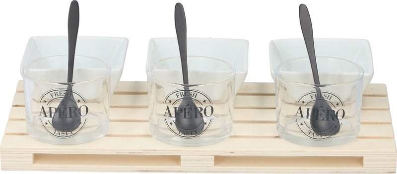 Alpina Kitchen Home Alpina Vorspeisen-Set – 1 Tablett – Mini-Palette – 3 Gläser, 3 Behälter, 3 Löffel – für Snacks und Unterhaltung