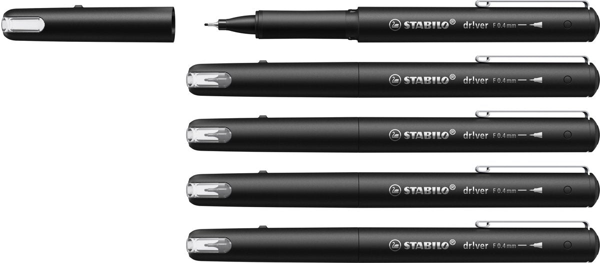 Stabilo dr!ver – Premium Fineliner – 0,4 mm – Schwarz – Box mit 5 Stück