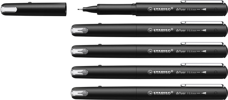 Stabilo dr!ver – Premium Fineliner – 0,4 mm – Schwarz – Box mit 5 Stück
