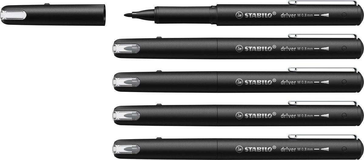 Stabilo dr!ver – Premium Fineliner – 0,8 mm – Schwarz – Box mit 5 Stück
