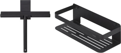 Tiger Caddy – Duschablage 24 cm mit Duschwischer inklusive Glashaken – Fensterwischer – Schwarz