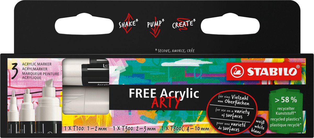 Stabilo free - Acrylmarker - gemischtes Spitzenset - weiß - 3 verschiedene Spitzengrößen