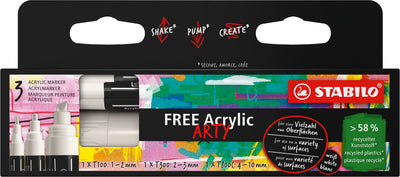 Stabilo free - Acrylmarker - gemischtes Spitzenset - weiß - 3 verschiedene Spitzengrößen