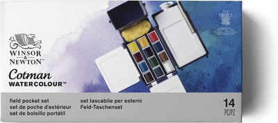 Winsor Newton 0390639 Cotman Aquarellfarben-Set – Feldtaschen-Set – 12 halbe Näpfchen – komplettes Reise-Aquarell-Set für Outdoor-Malerei