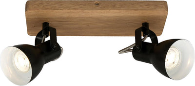 Briloner Arbo - Deckenleuchte - Strahler drehbar - 2-flammig GU10 max. 35 W – Material: Holz und Metall – Farbe: Schwarz
