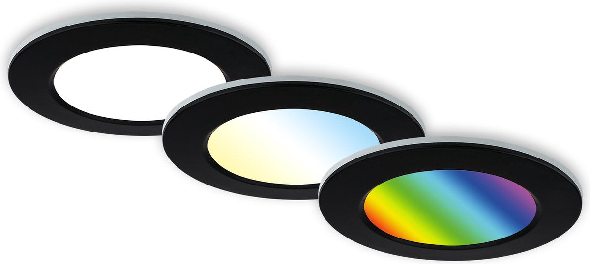 Briloner - LED-Einbauleuchte - Badezimmerleuchte - CCT - RGB-Farbwechsel - IP65 - Fernbedienung - dimmbar - Memory-Funktion - 3er-Set - ø9,2cm - Nachtlichtfunktion - Schwarz