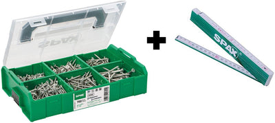 Spax Montagekoffer, L-Boxx Mini, klein, Wirox A9J, T-Star Plus, Senkkopf, 6 Abmessungen, 703 Teile, inkl. 3 Bits T20 und Zollstock - 5000009160049
