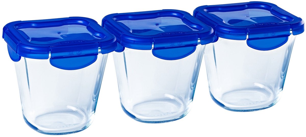 Pyrex - Cook Go Lunchbox mit Deckel 800 ml 3er-Set - transparent blau