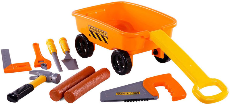 Cavallino Toys Cavallino Bolderkar Oranje mit Werkzeugen und Baumstämmen, 9dlg.