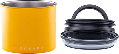 Planetendesign – Airscape – Kaffeebohnen – Vorratsgläser – Kanister – luftdicht – Vakuum – patentiertes System – Mattgelb – Kaffee – Stahl – Mattgelb – 250 Gramm