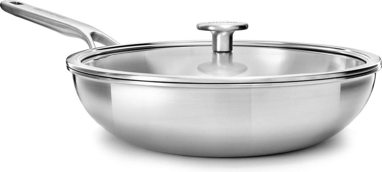 Kitchenaid Mehrschicht-Edelstahl-Wok – ø 28 cm – 3,5 l – mit Glasdeckel – Induktion – PFAS-frei