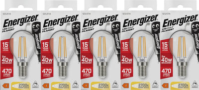 Energizer energieeffiziente Filament-LED-Kugellampe – E14 – 5 Watt – warmweißes Licht – dimmbar – 5 Stück