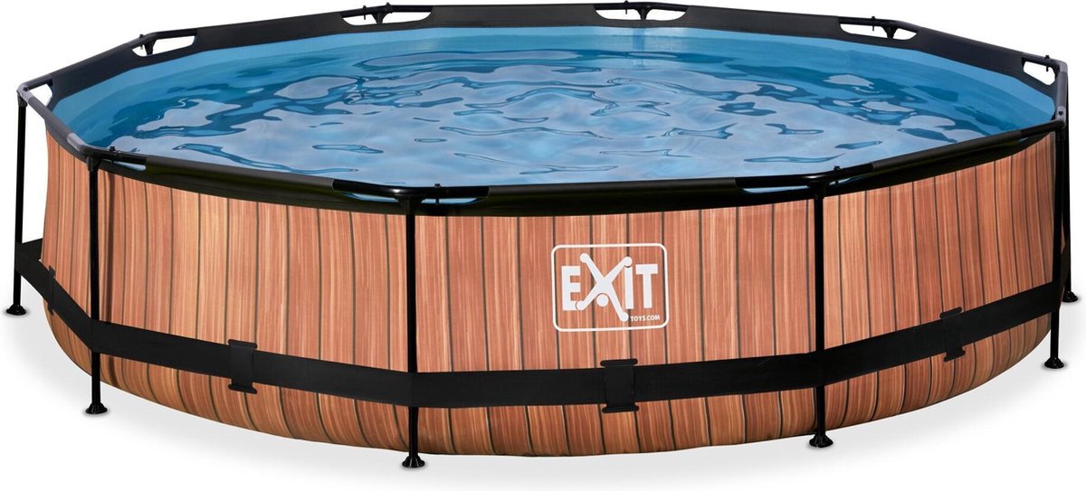 Exit Toys Exit Holzrahmenpool ø360 – oberirdischer Pool – mit Filterpumpe – rund – braun