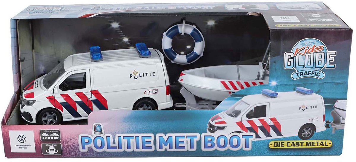 Kids Globe VW Transporterpolizei mit Boot Die-Cast