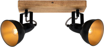 Briloner Holzstil - Deckenlampe - Aufbaustrahler drehbar - E14 - Holz und Metall - Schwarz und Gold