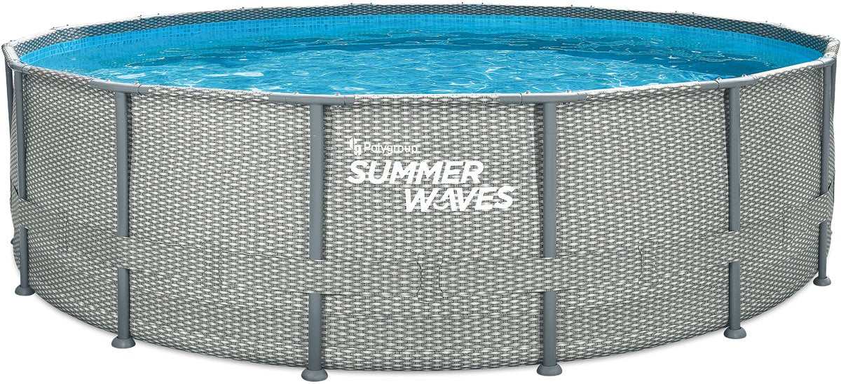Sommerwellen Schwimmbad Elite Rahmen 488 x 122 cm Natural Rattan + Filterpumpe