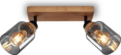 Briloner Royk – Aufbaustrahler mit Rauchglas – mit Holz – Deckenstrahler mit 2x E27-Fassung – 28 cm