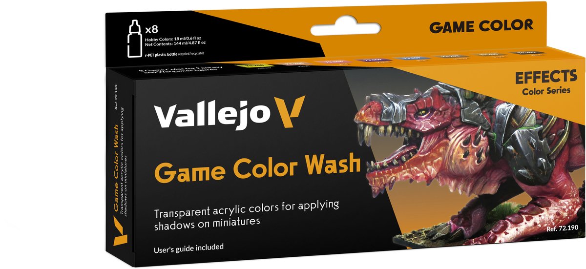 Vallejo Hobby Paint Acrylfarbe – 72190 Waschungen für Fantasy und Wargames – Spielfarbe – Acryl-Set – 8x Farbset – 8x 18 ml