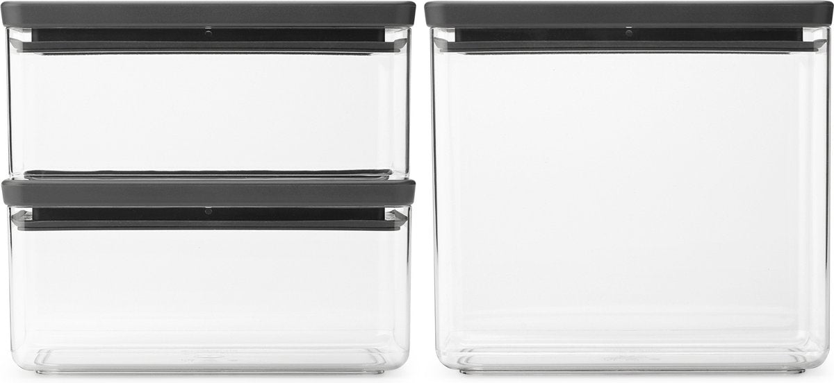 Brabantia leckere+ Vorratsbehälter – stapelbar – 1,5 + 1,5 + 3,5 l – dunkelgrau