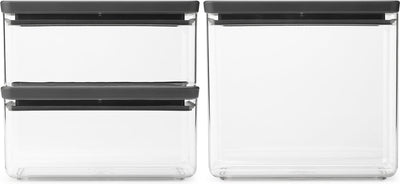 Brabantia leckere+ Vorratsbehälter – stapelbar – 1,5 + 1,5 + 3,5 l – dunkelgrau
