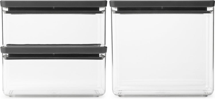 Brabantia leckere+ Vorratsbehälter – stapelbar – 1,5 + 1,5 + 3,5 l – dunkelgrau