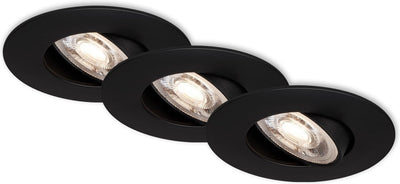 Briloner kulana – Einbaustrahler 3er-Set – dimmbar – drehbare Einbauleuchten – 3 x LED 5 W 460 lm – Lichtfarbe: Warmweiß – Einbautiefe: 30 mm – Einbaumaße: 68 mm – Produkt: ø90 mm – Schwarz