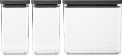 Brabantia leckere+ Vorratsbehälter – stapelbar – 1,6 + 1,6 + 3,5 l – dunkelgrau