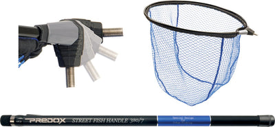 Predox Streetfish Quay Kescher-Set – Kescher – Griffkescher – Gummi – 380 cm – Teleskop – Farbe Blau und Schwarz – Gürtelclip – Durchsuchen – Raubfisch