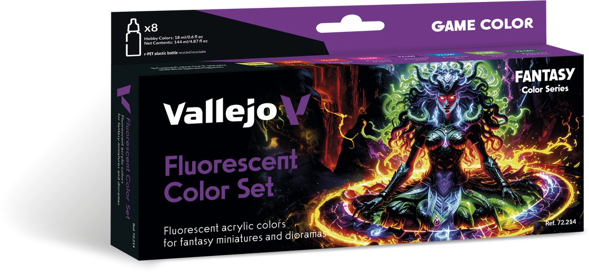 Vallejo Hobby Paint Acrylfarbe - 72214 Game Color - Fluoreszierendes Farbset - Acrylset 8x Farbset - 8x 18 ml